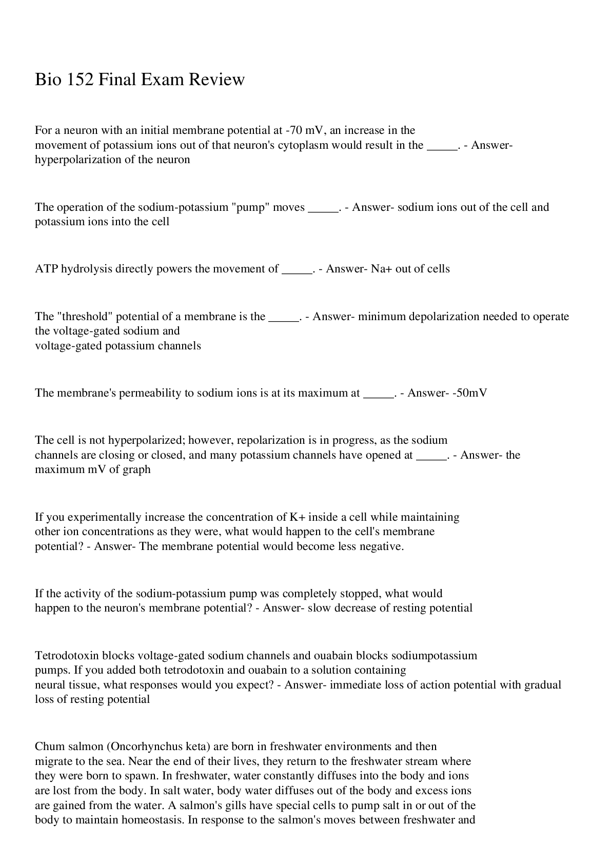 Preview image for Bio 152 Final Exam Review